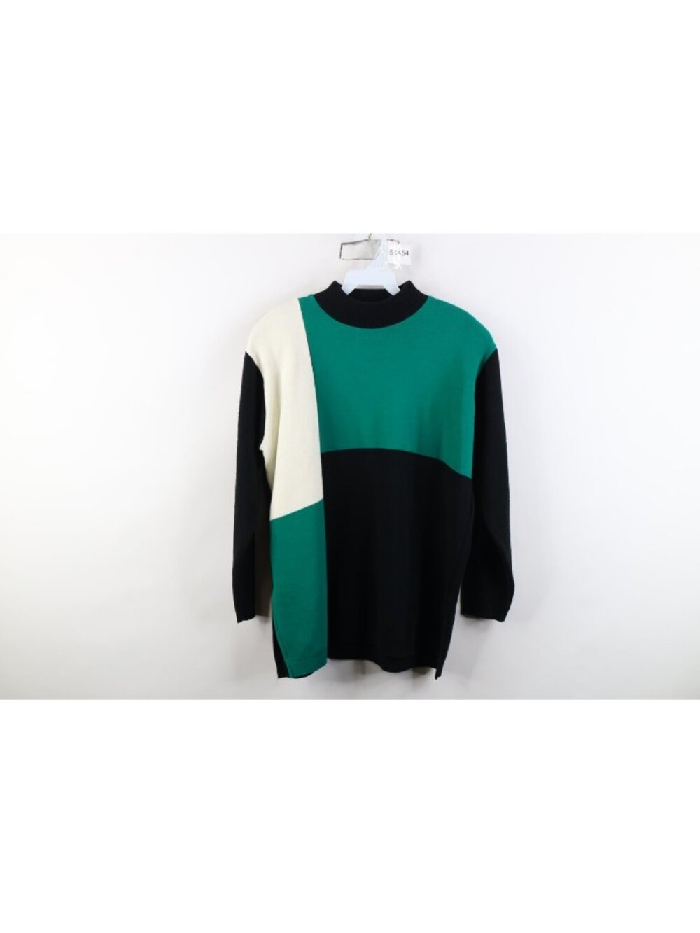Vintage 90s Streetwear Womens Petite Large Color Block Mock Neck Sweater USA